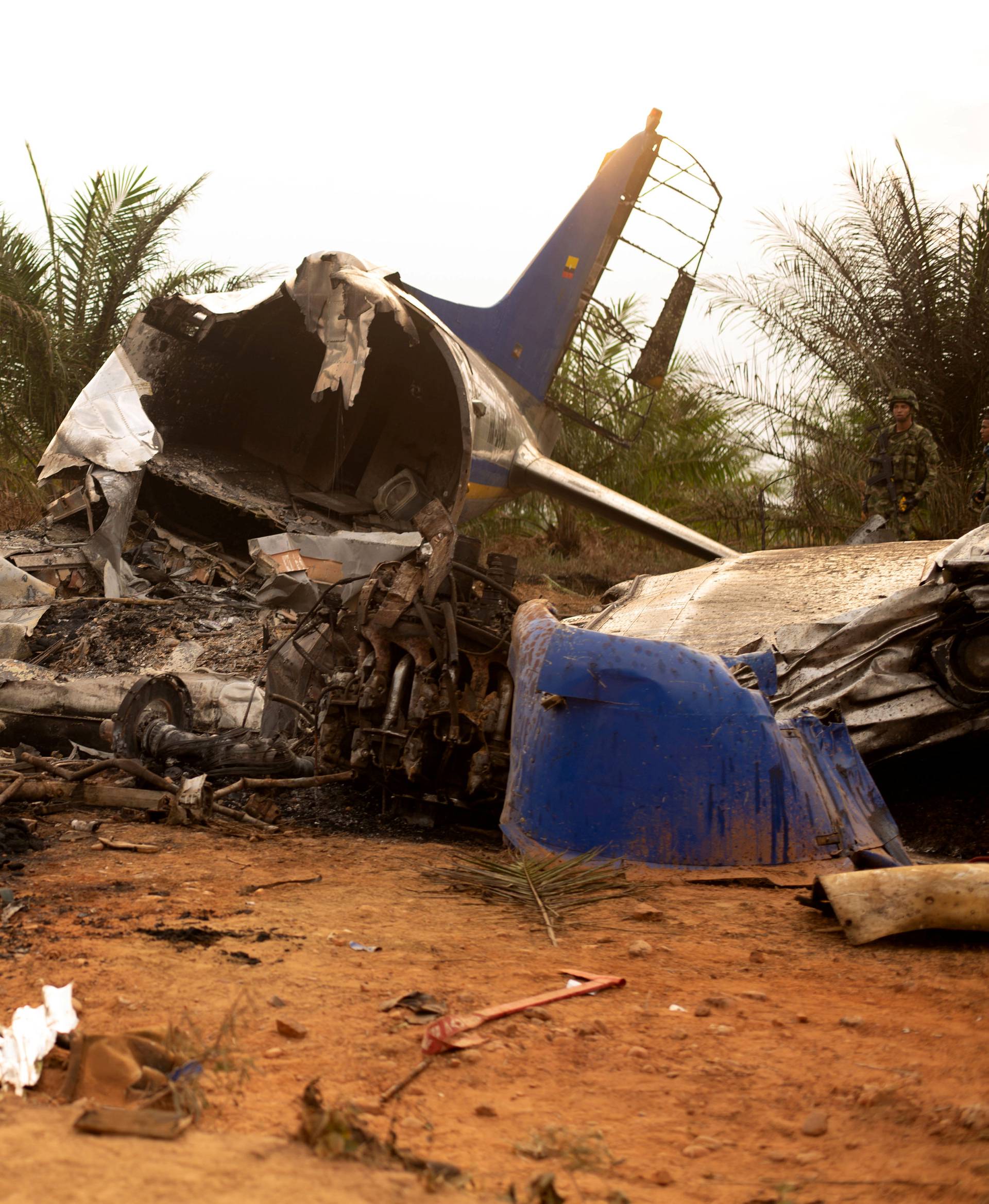 Wreckage is seen from a Douglas DC-3 passenger aircraft which crashed on the Colombian plains province of Meta, San Martin