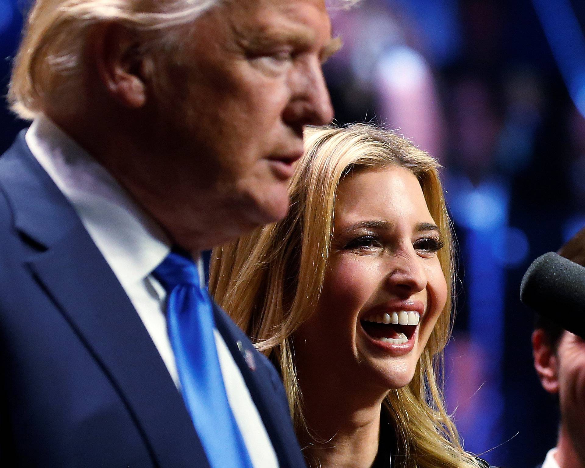 Republican presidential nominee Donald Trump and his daughter Ivanka Trump attend a campaign rally in Manchester