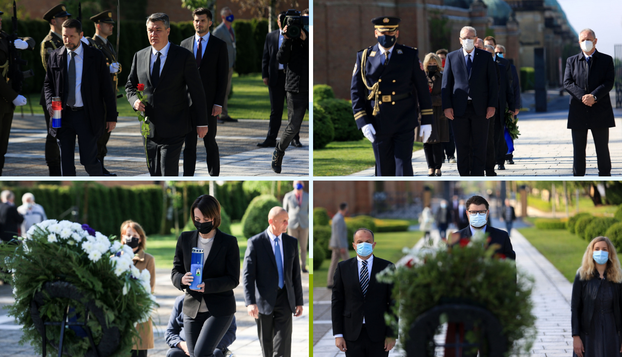 I Božinović i Milanović i Grbin položili vijence kod Grobnice narodnih heroja na Mirogoju