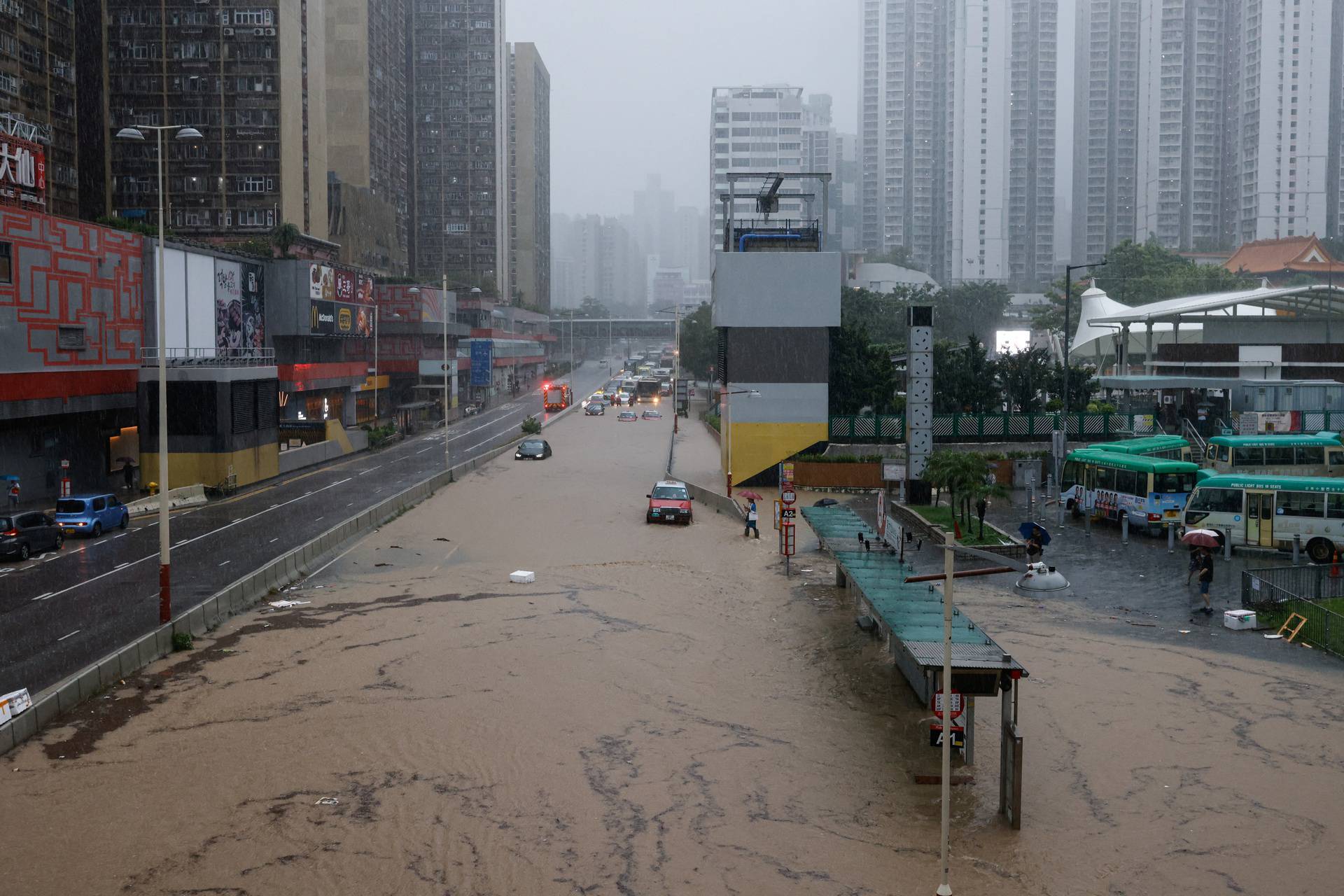 A view of a flooded area after heavy rains in Hong Kong