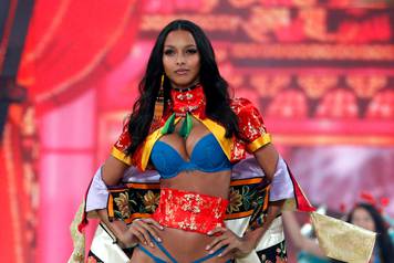 Model Lais Ribeiro presents a creation during the 2016 Victoria's Secret Fashion Show at the Grand Palais in Paris