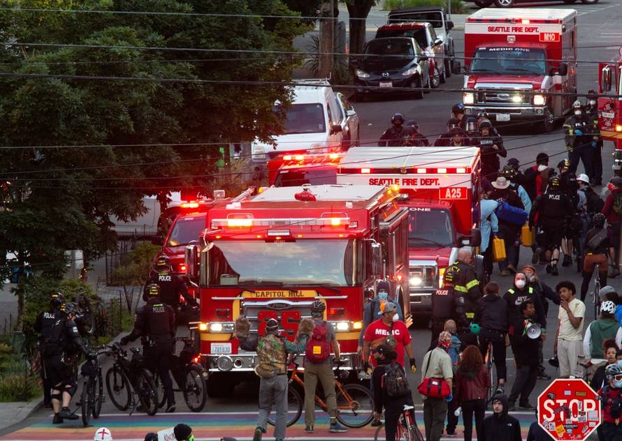 A protest against racial inequality in the aftermath of the death in Minneapolis police custody of George Floyd, in Seattle