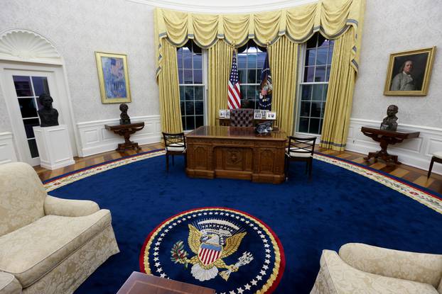 A general view shows President Biden’s redecorated Oval Office at the White House in Washington