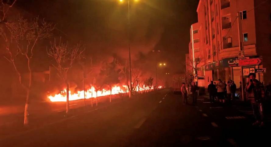 Fire burns along Tehran's Koohsar Boulevard