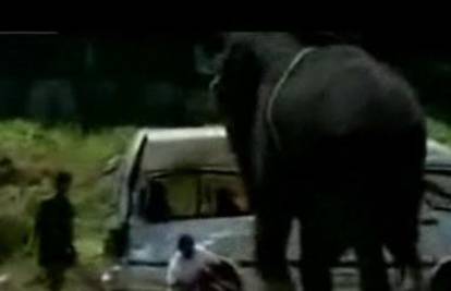 Indija: Slon poludio, napao dvojicu, pa razbio kombi