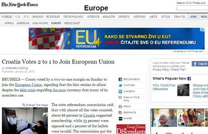 Strani mediji: Hrvatska bira EU unatoč dužničkoj krizi i euru
