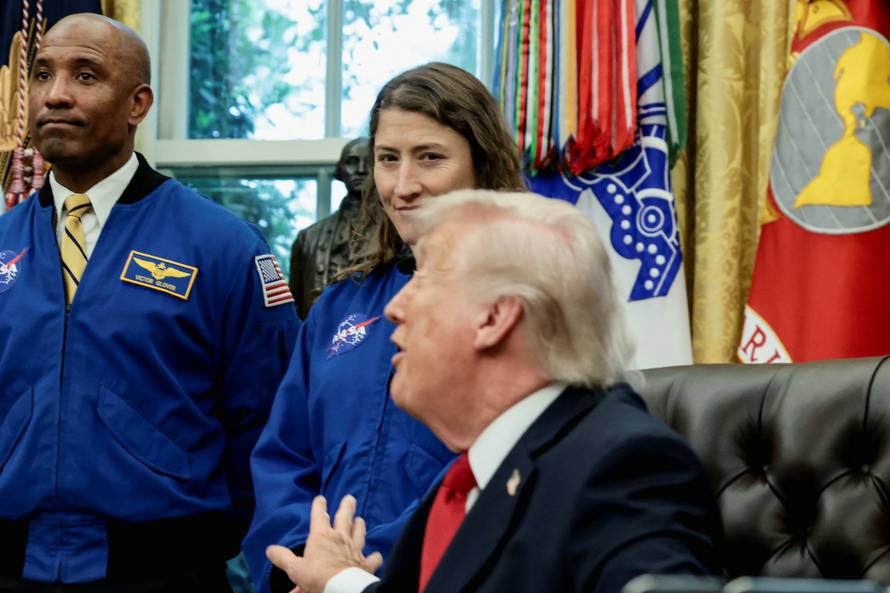 U.S. President Donald Trump meets Artemis II astronauts in the Oval Office at the White House in Washington