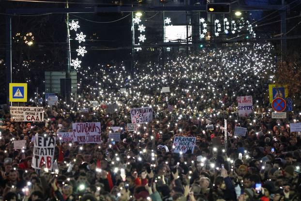 Anti-government protest following the Novi Sad railway station disaster, in Belgrade