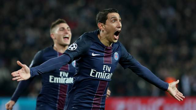 Paris Saint-Germain's Angel Di Maria celebrates scoring their first goal