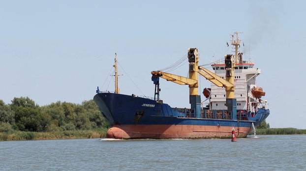 FILE PHOTO: Cargo ships heads from Black Sea to Danube, in Odesa region, Ukraine