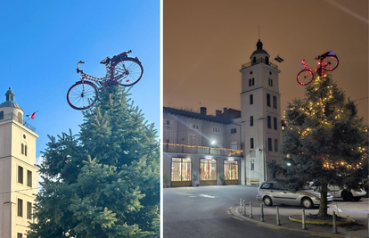 FOTO Zagrebački vatrogasci na vrh božićne jelke postavili  bicikl