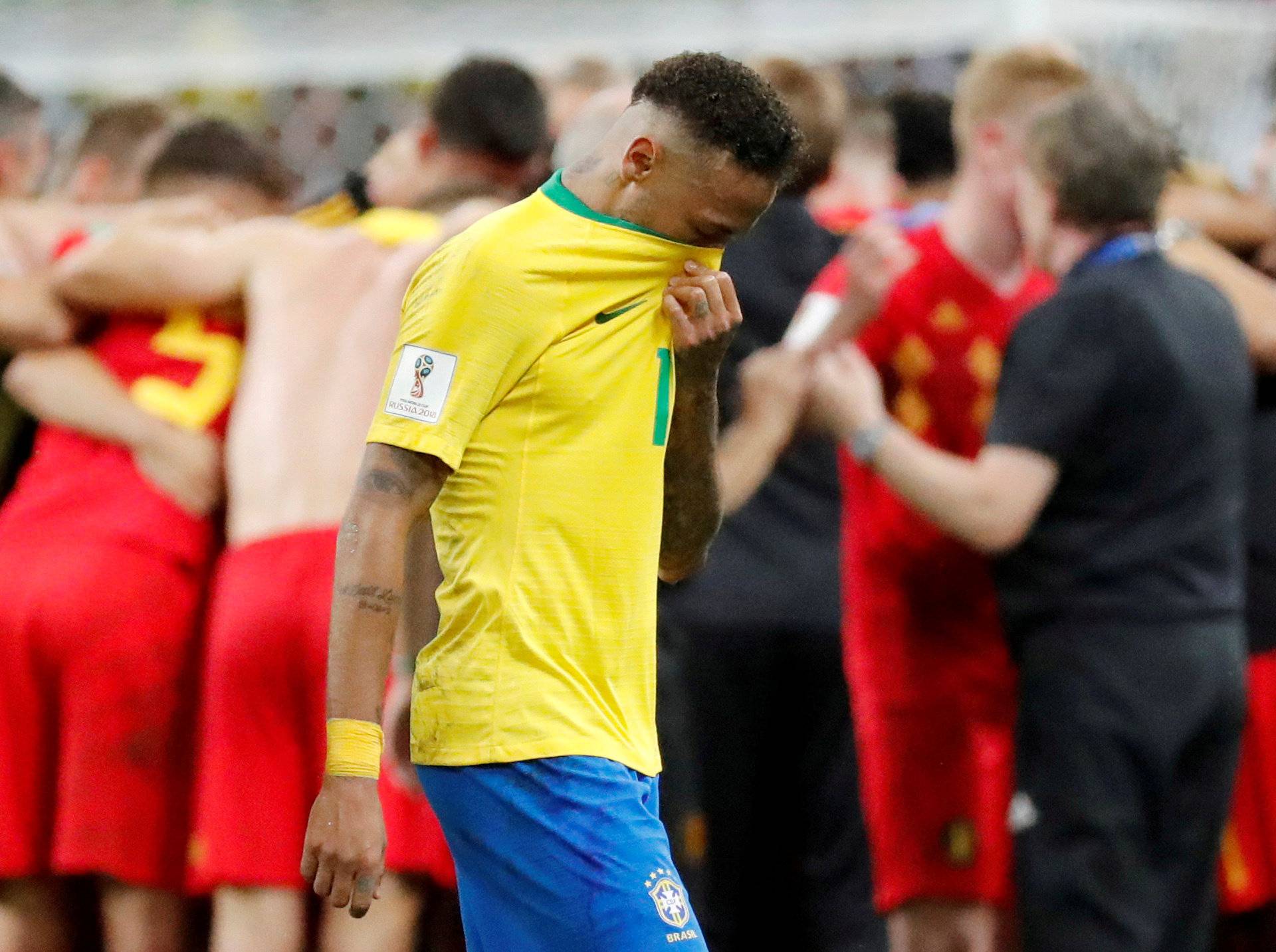 FILE PHOTO: Brazil's Neymar after World Cup loss to Belgium at Kazan Arena, Kazan, Russia - July 6, 2018