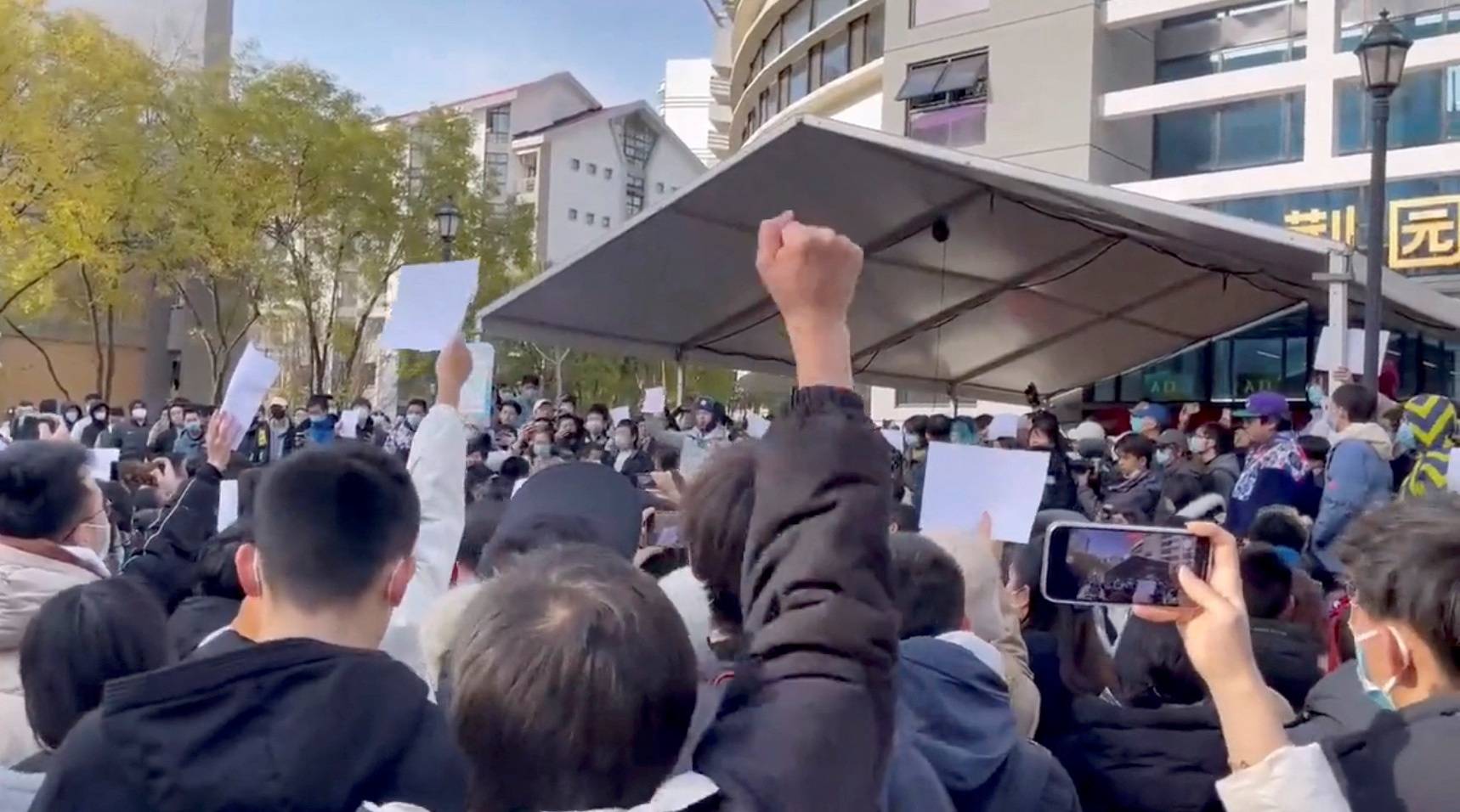 Protest against COVID-19 curbs at Tsinghua University in Beijing