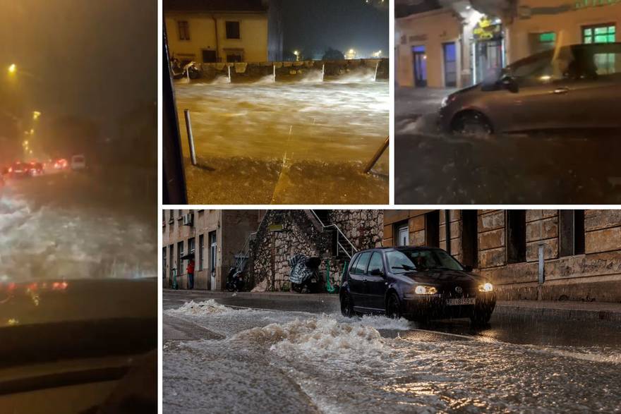 Kiša potopila Rijeku: Već satima pada, bujice se slijevaju niz ulice, blokirana obilaznica