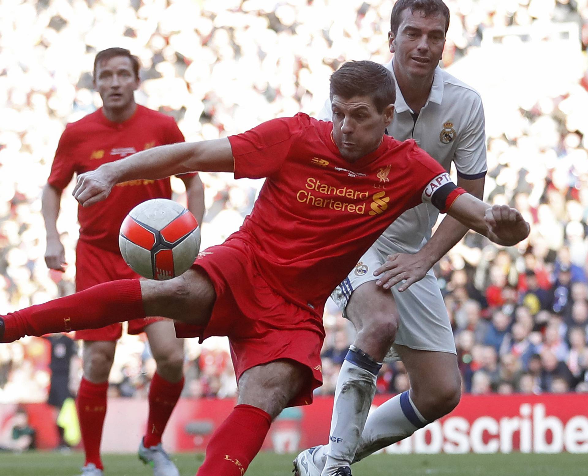 Liverpool's Steven Gerrard scores their fourth goal