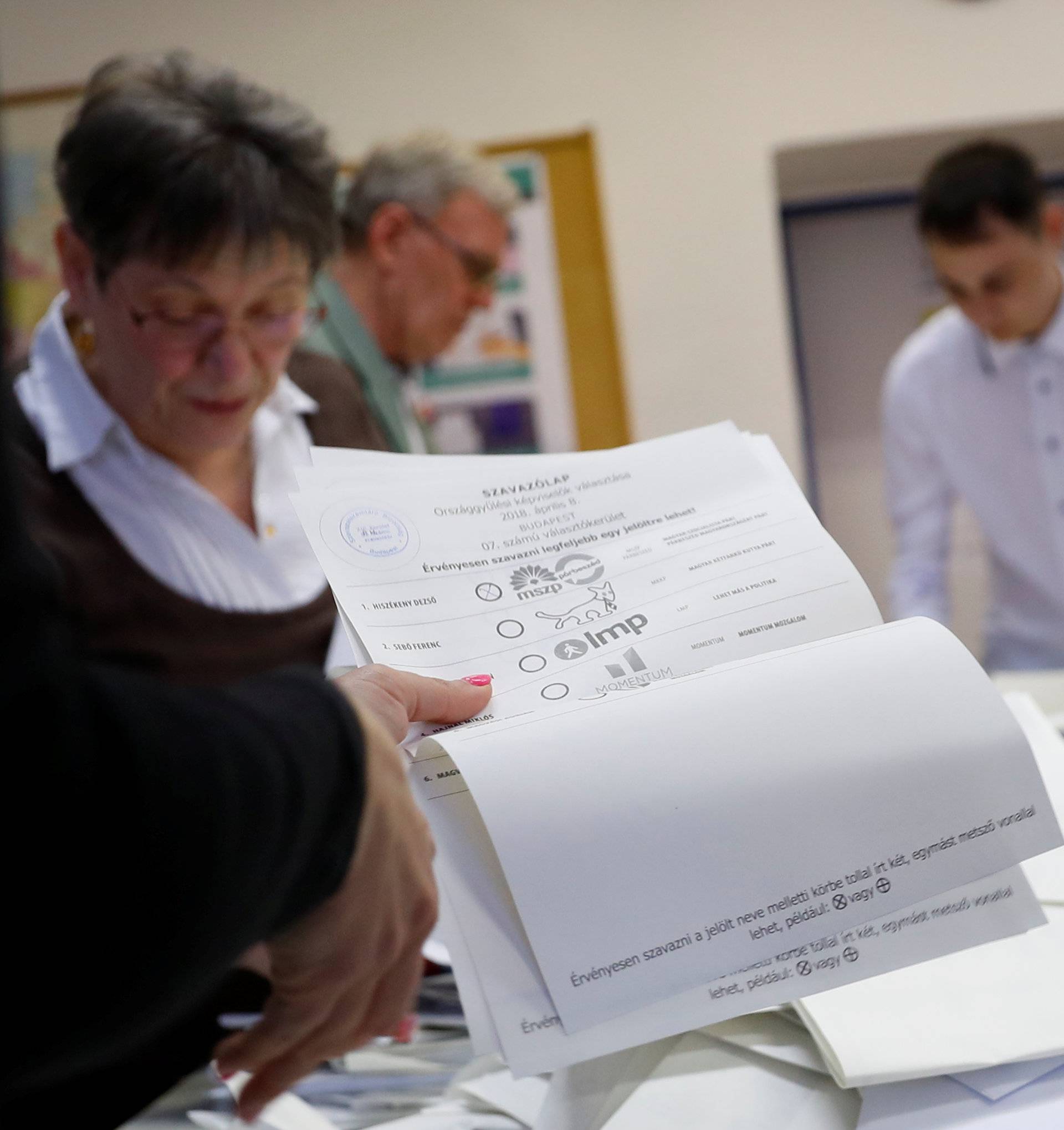 Votes are counted in Hungarian parliamentary election, at the polling station in Budapest