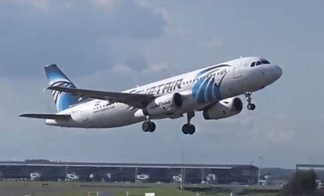 A still image from video released May 19, 2016 shows EgyptAir Airbus A320 SU-GCC taking off at Brussels, Belgium