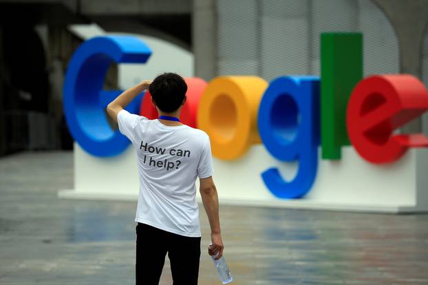 A Google sign is seen during the WAIC (World Artificial Intelligence Conference) in Shanghai