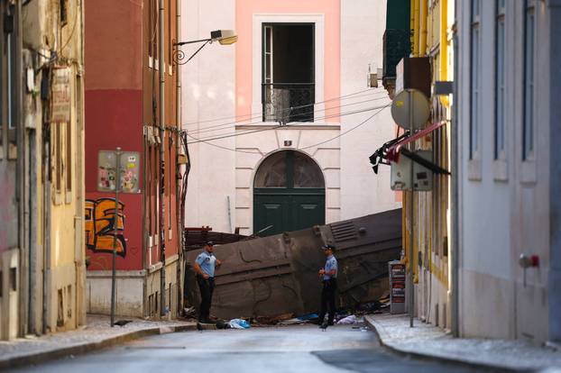 Aftermath of the Gloria Funicular accident in Lisbon