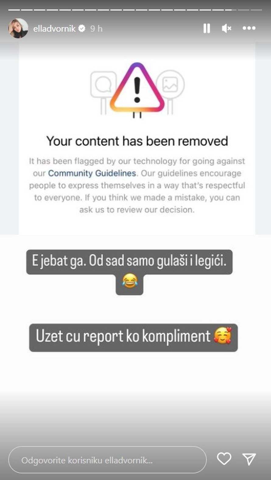 Elli Dvornik Instagram ponovno uklonio fotke: 'Nemam gaće'