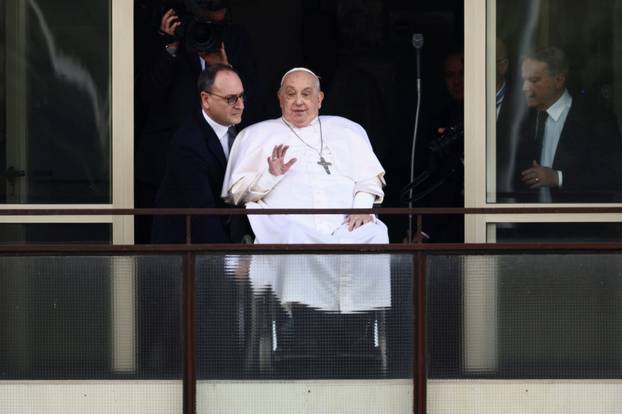Pope Francis' first public appearance in five weeks on the day of his discharge from Gemelli Hospital, in Rome