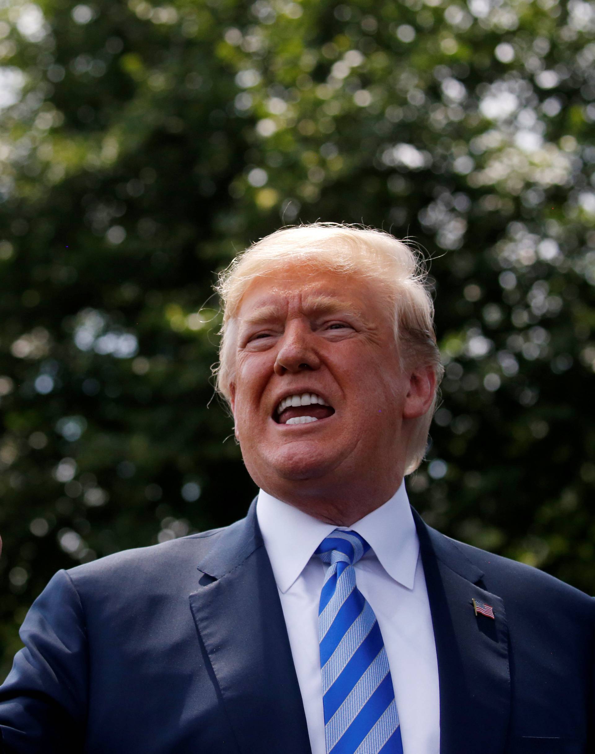 U.S. President Donald Trump talks to the media after meeting with North Korea's envoy Kim Yong Chol at the White House in Washington