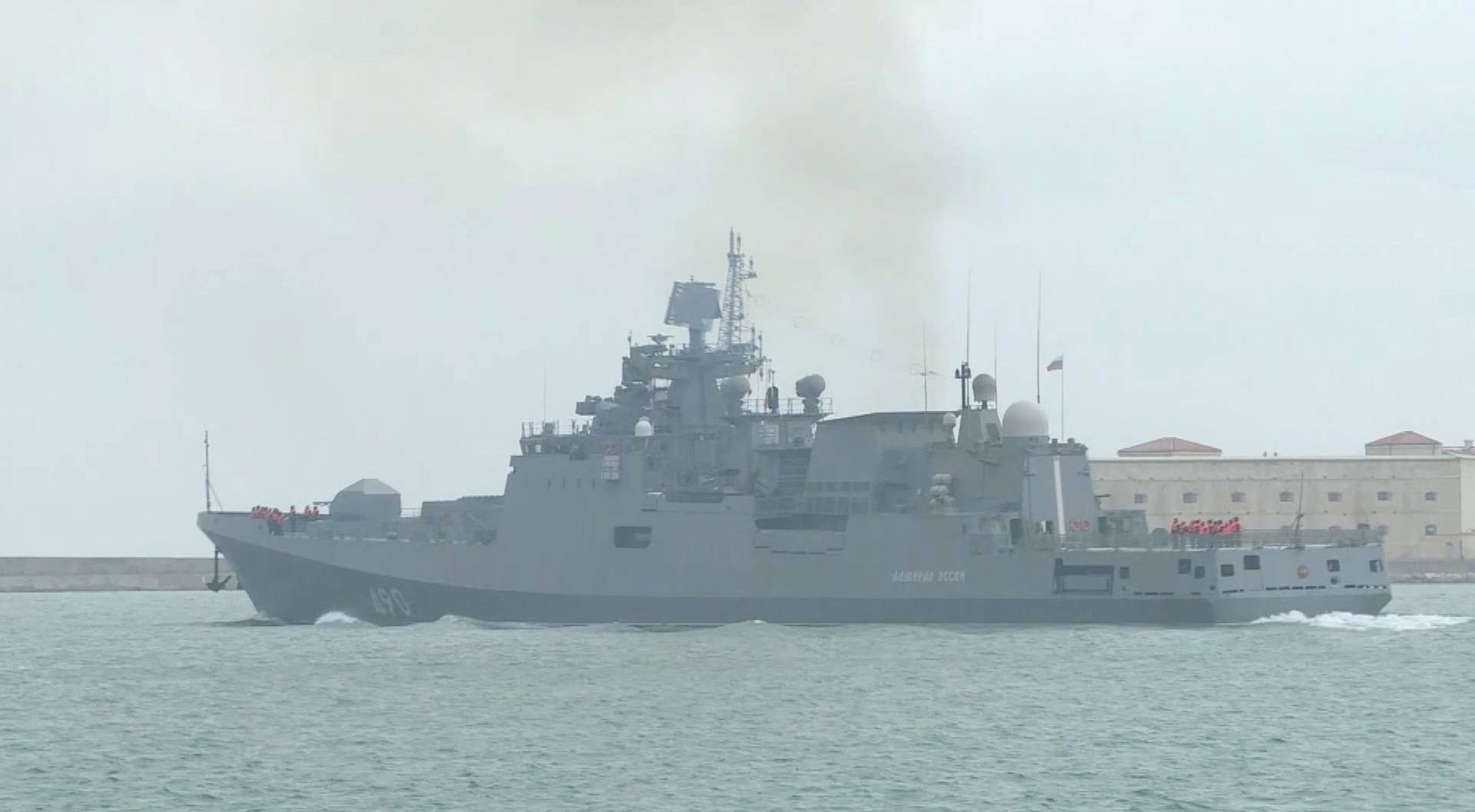 A warship of the Russian Black Sea fleet is seen during naval drills in Sevastopol