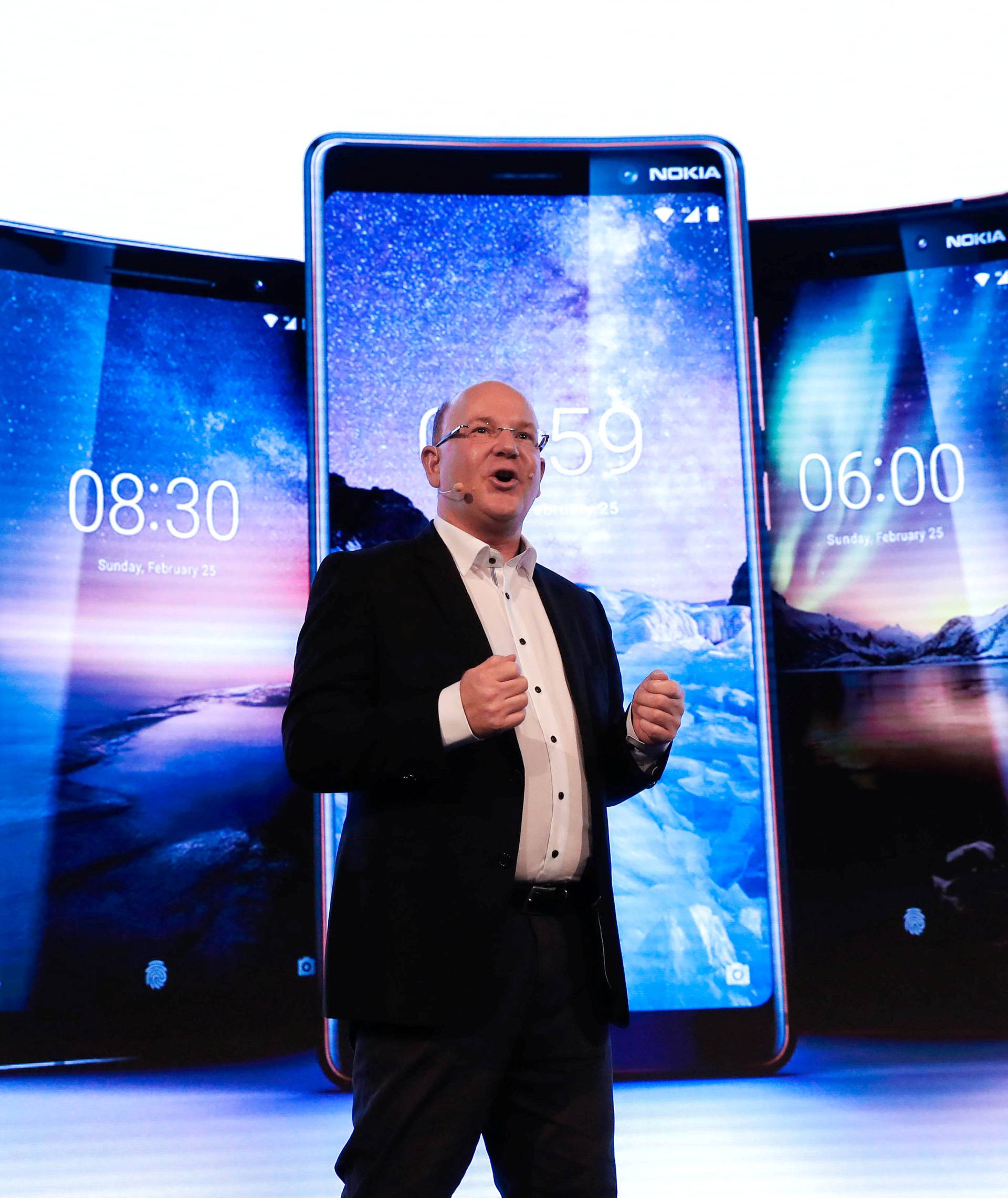 Chief Executive Officer of HMD Global Seiche presents new Nokia mobile devices during the Mobile World Congress in Barcelona