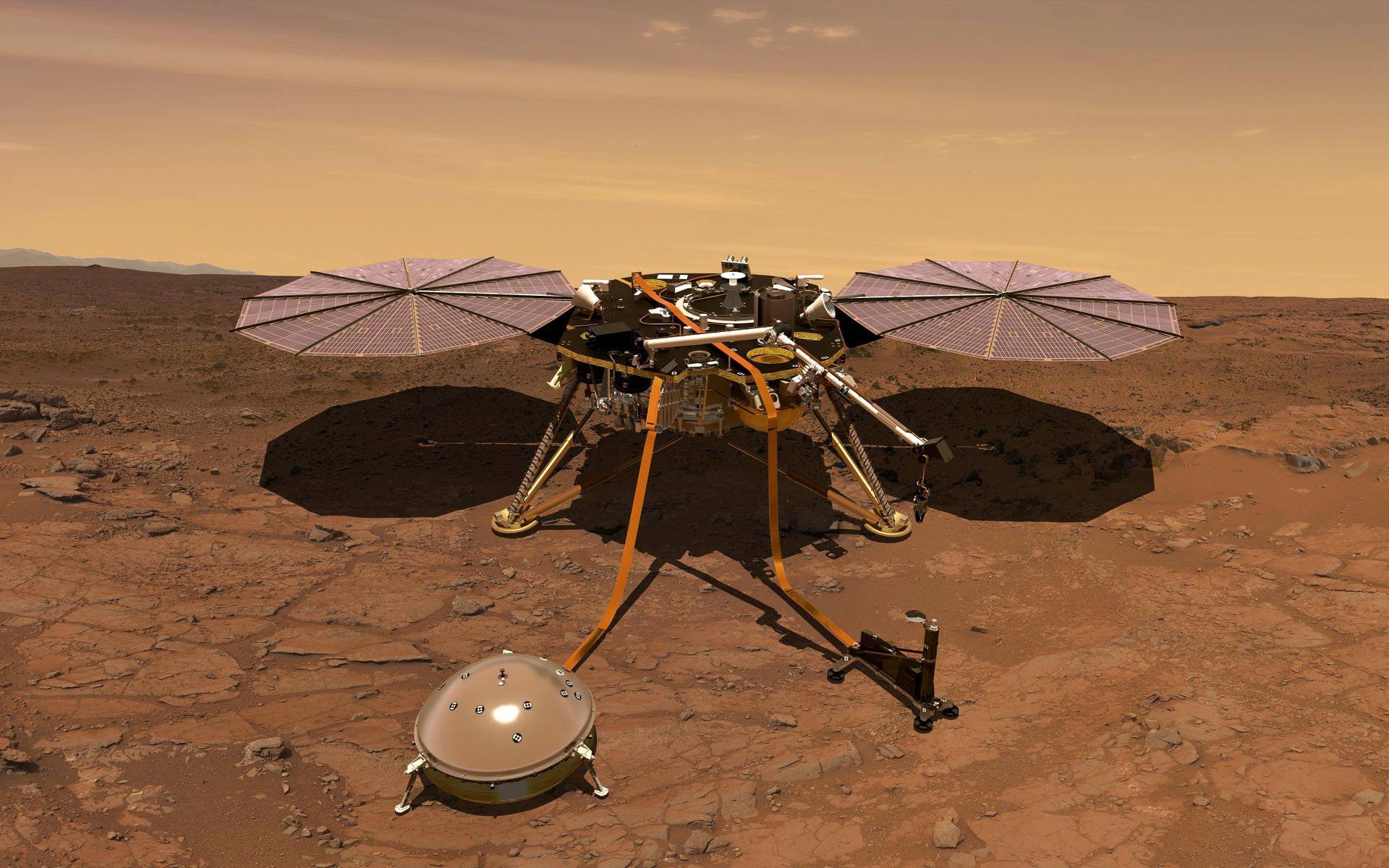 FILE PHOTO: The Mars InSight probe in artist's rendition operating on the surface of Mars due to lift off from Vandenberg Air Force Base