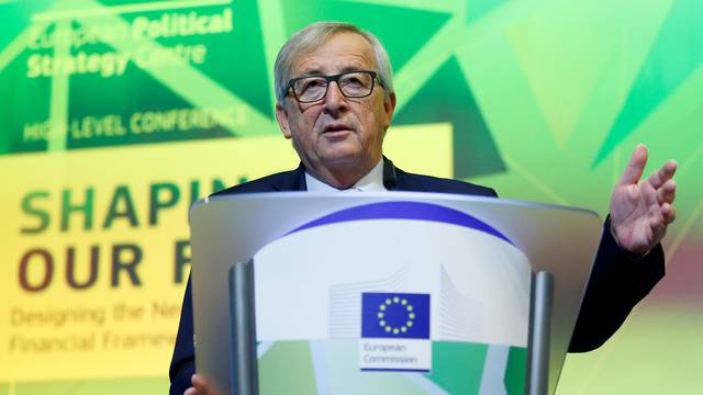 EU Commission President Juncker delivers a speech at a conference on the EU's next long-term budget after Brexit in Brussels