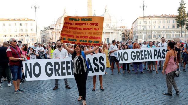 Protest against government's "Green Pass" plan in Rome