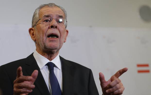 Austrian presidential candidate Van der Bellen, who is supported by the Greens, adresses the media during a press conference in Vienna