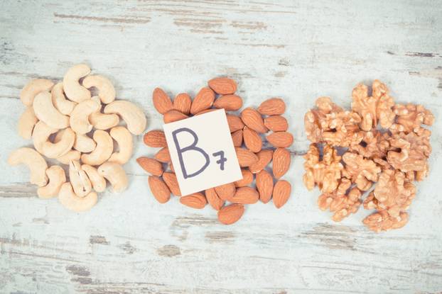 Vintage photo, Nutritious different nuts containing vitamin B7, natural minerals and fiber, healthy nutrition