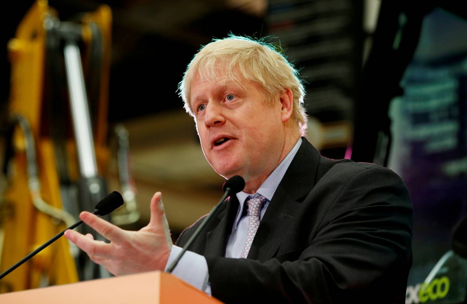 FILE PHOTO: Former British Foreign Secretary Johnson gives speech at the JCB Headquarters