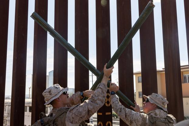 U.S. Marines prepare the southern border wall with Mexico near San Ysidro