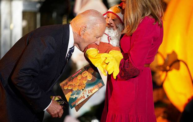 U.S. President Joe Biden hosts trick-or-treaters for a Halloween celebration at the White House in Washington