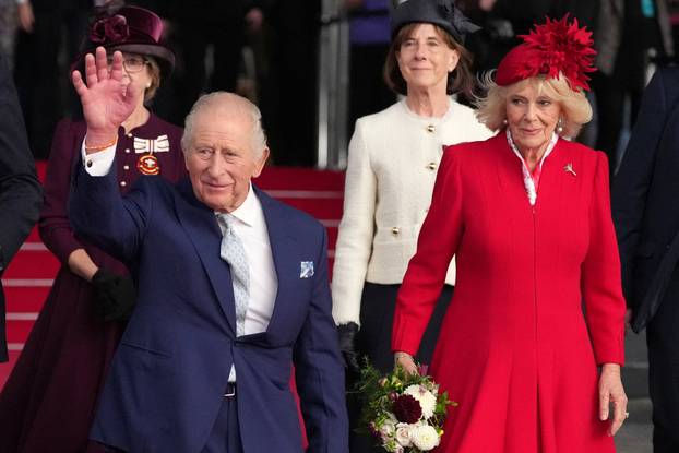 Britain's King Charles and Queen Camilla attend the ceremonial opening of the Seventh Senedd in Cardiff