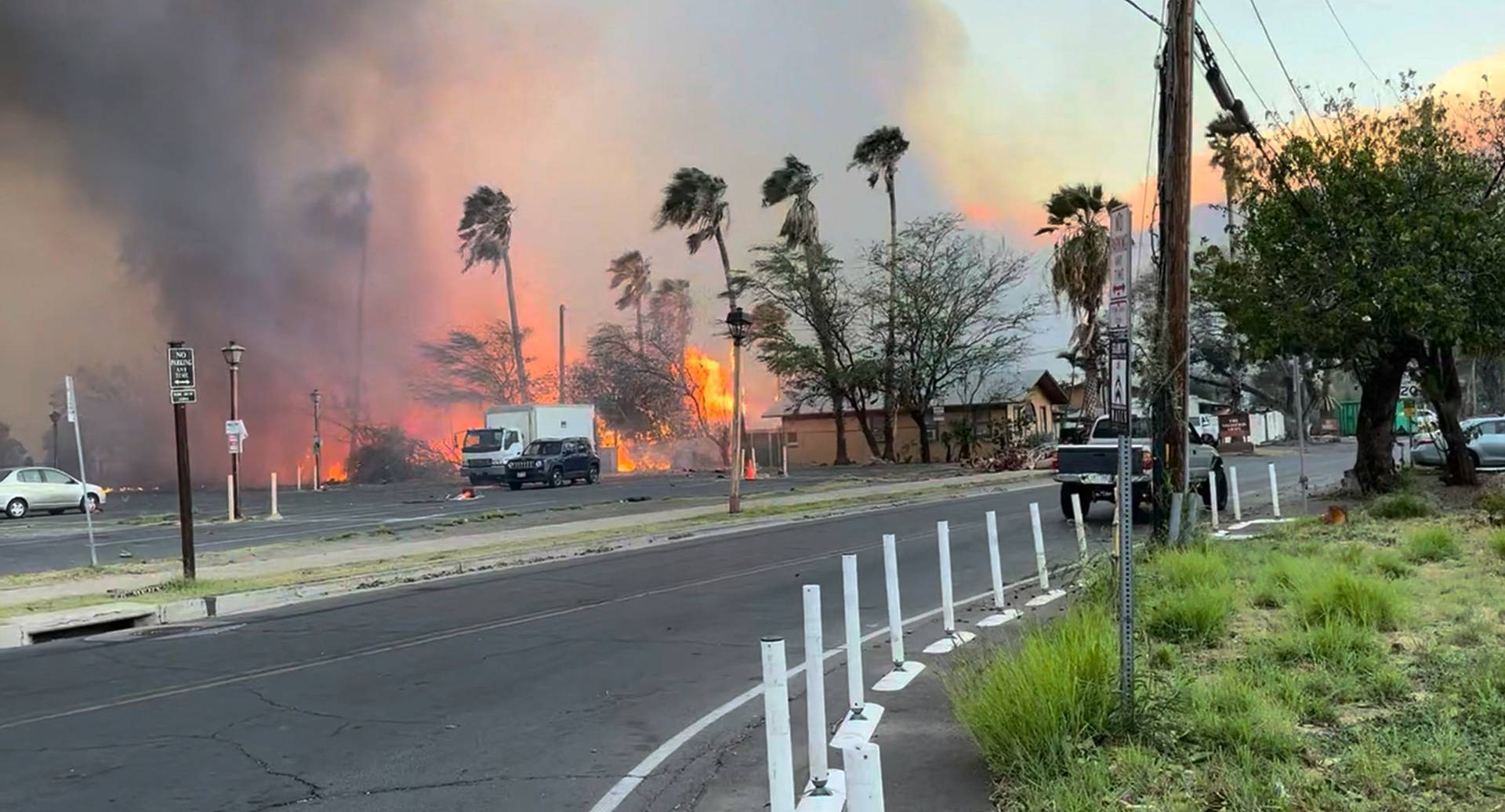 Smoke and flames rise in Lahaina, Maui County