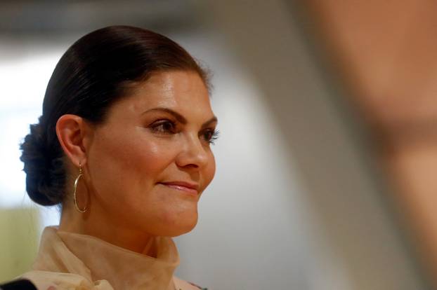 Sweden's Crown Princess Victoria attends a book presentation at the People's Bookshelf at Latvia's National Library in Riga