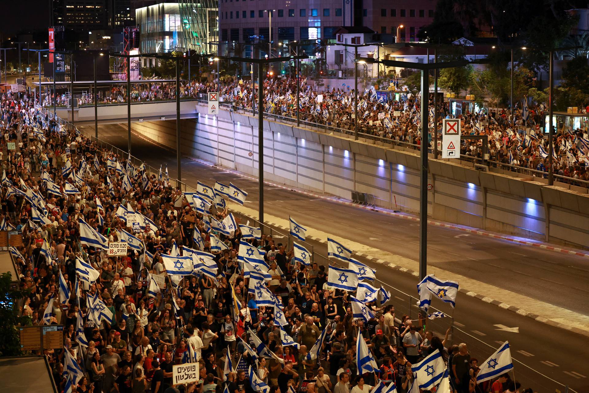 Demonstration against Israeli Prime Minister Benjamin Netanyahu's government and a call for the release of hostages in Gaza, amid the Israel-Hamas conflict, in Tel Aviv