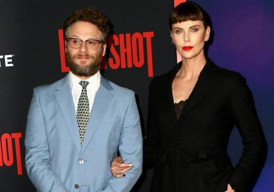 Seth Rogen and Charlize Theron at the Long Shot Premiere