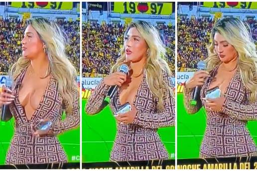 VIDEO Voditeljica se borila s dekolteom usred TV prijenosa: 'Više nitko nije pratio nogomet'