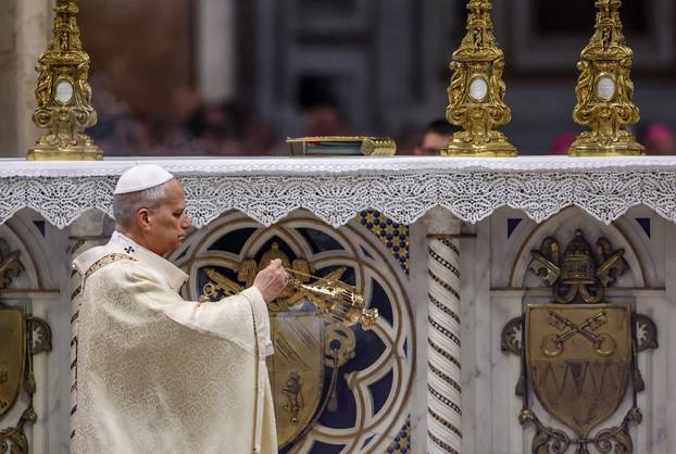 Pope Leo XIV leads the Holy Thursday Mass at the Basilica di San Giovanni in Laterano (Basilica of St. John Lateran) in Rome