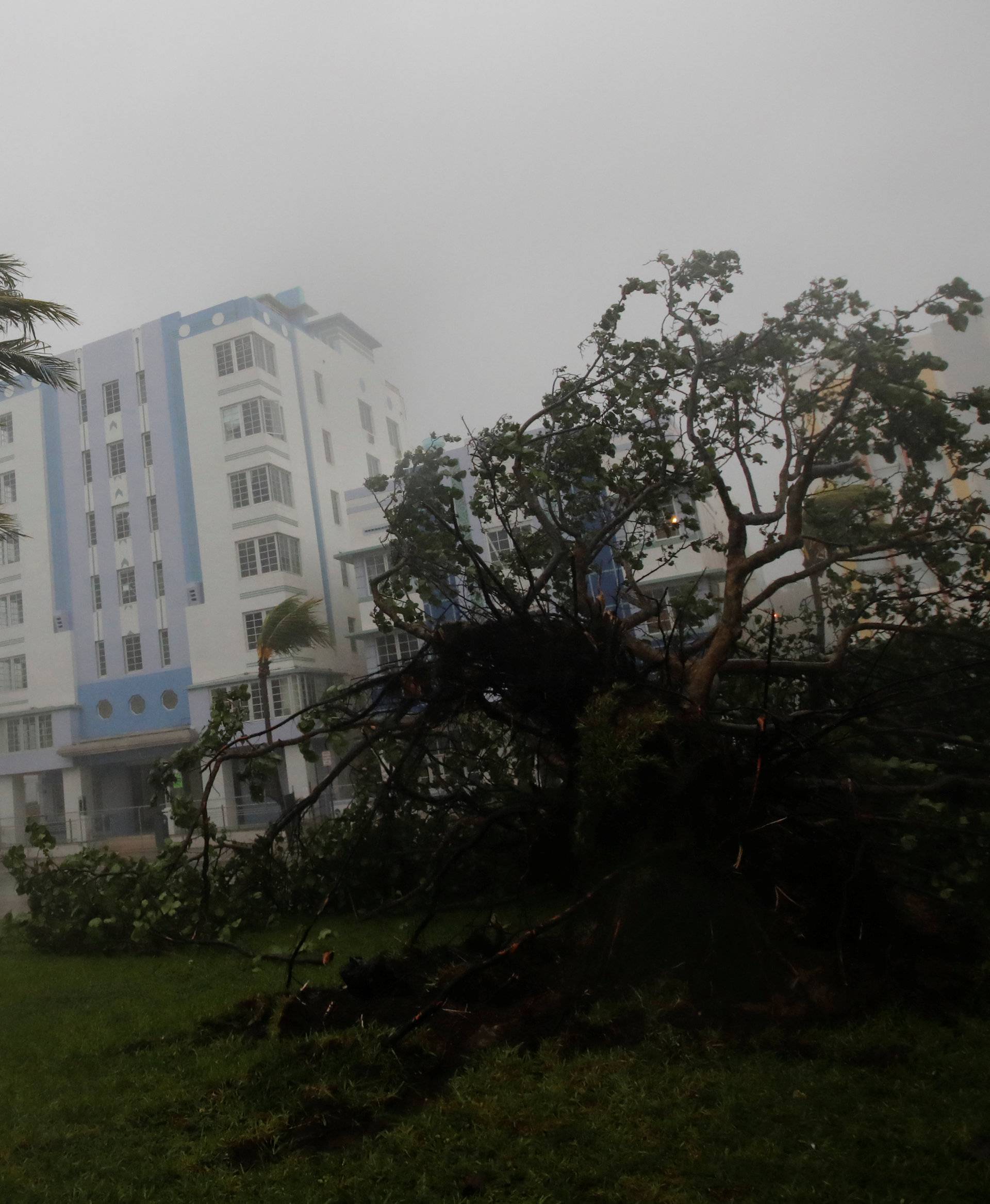 Heavy wind is seen along Ocean Drive in South Beach as Hurricane Irma arrives at south Florida, in Miami Beach