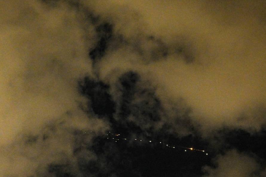 An Iranian missile with cluster munitions flies toward Israel, as seen from Tel Aviv