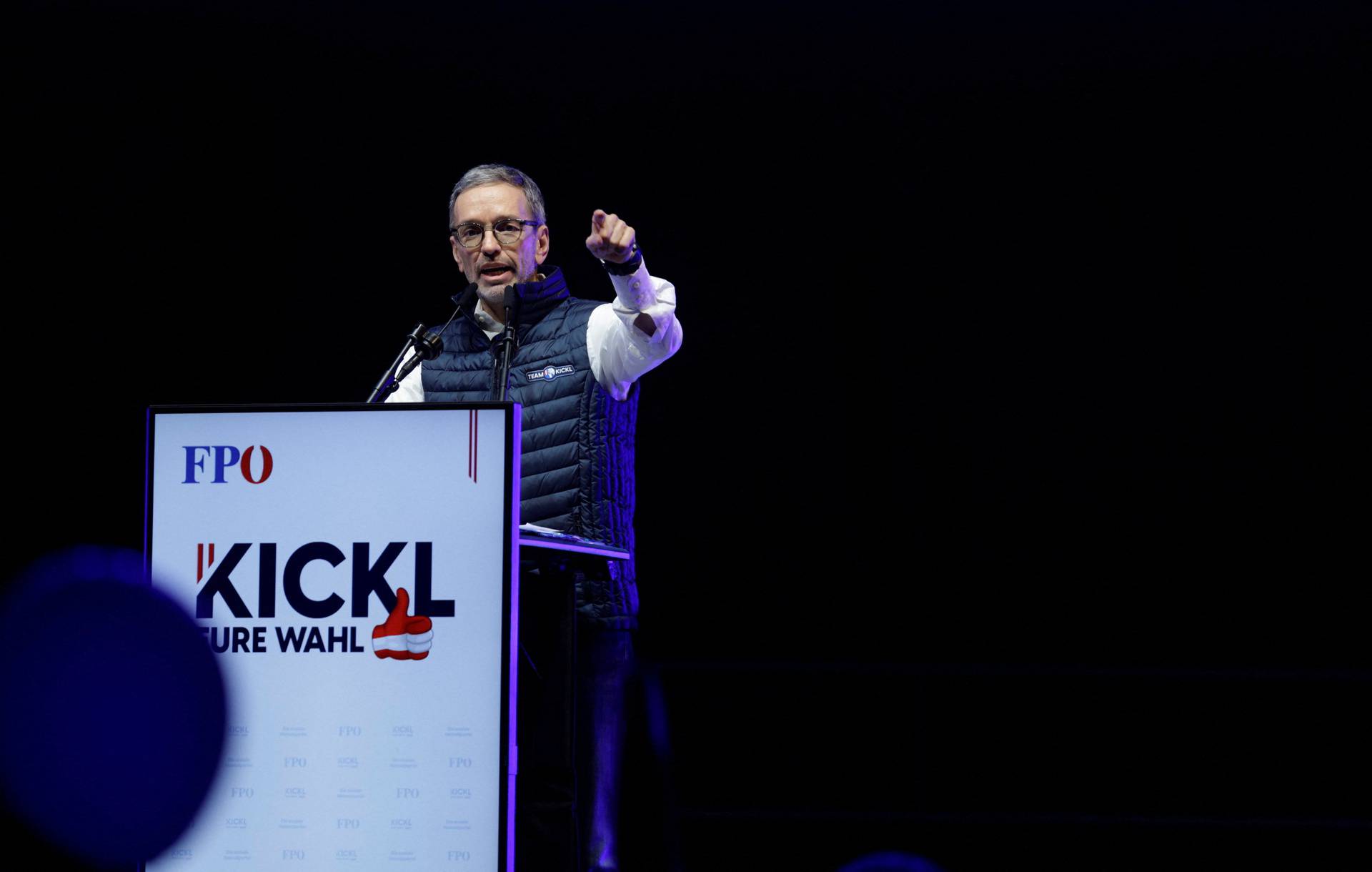 Head of Freedom Party (FPOe) Herbert Kickl attends their final election rally in Vienna