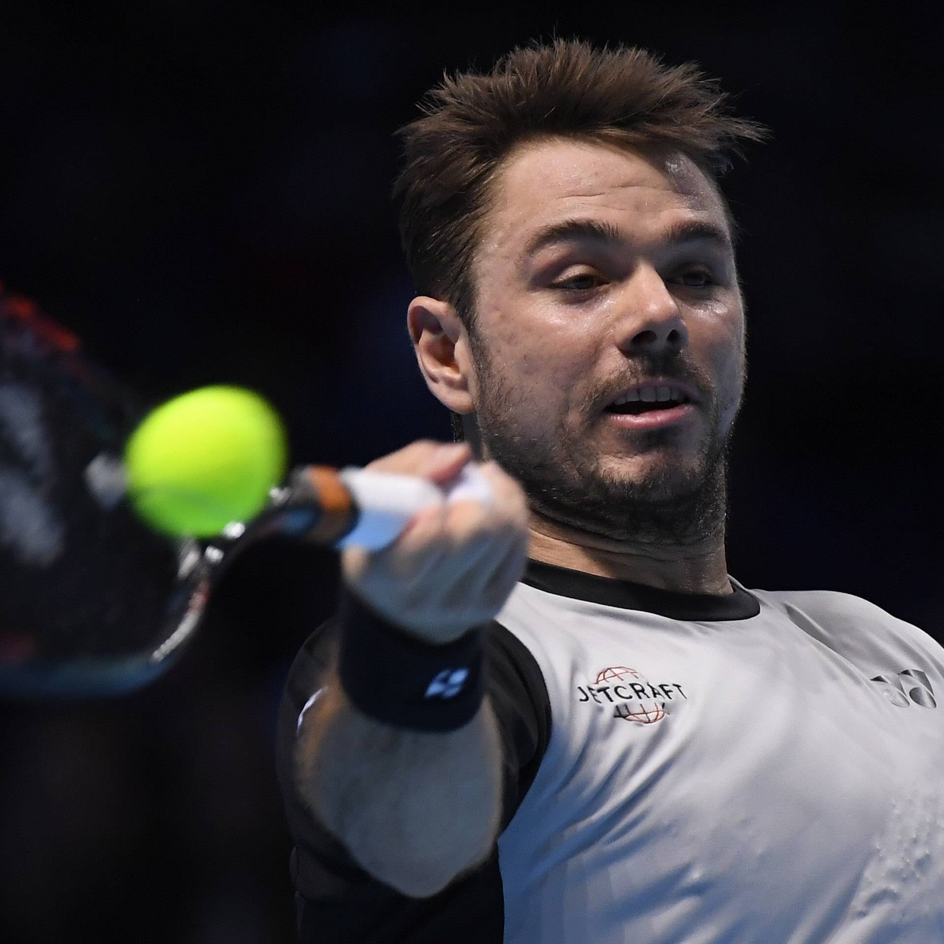 Switzerland's Stanislas Wawrinka in action during his round robin match with Croatia's Marin Cilic