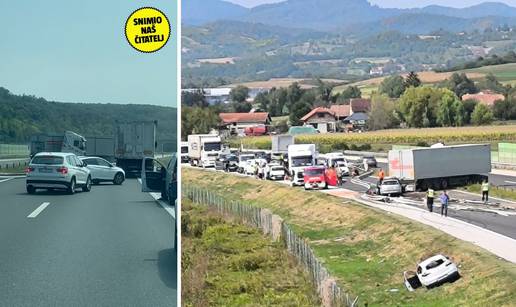 Pogledajte video s A4: Šleperu pukla guma  i udario u auto. U bolnici završilo četvero ljudi