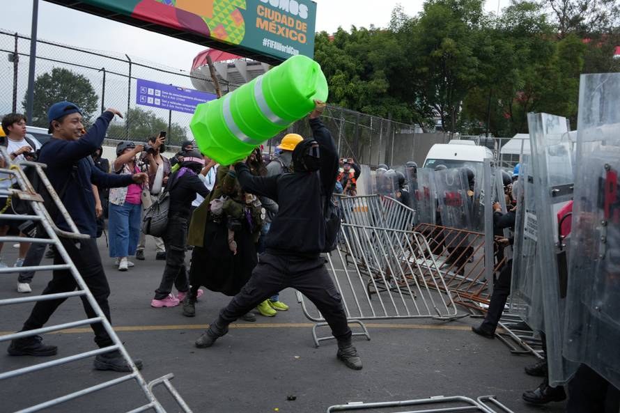 Protest march ahead of the opening match of the 2026 FIFA World Cup, in Mexico City