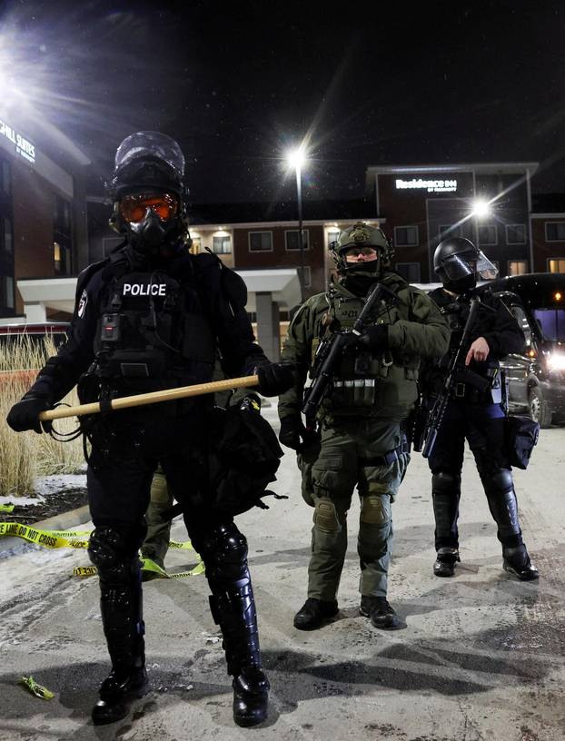 Protest outside the hotel where Bovino, who has been removed from his role, is reportedly staying, in Maple Grove